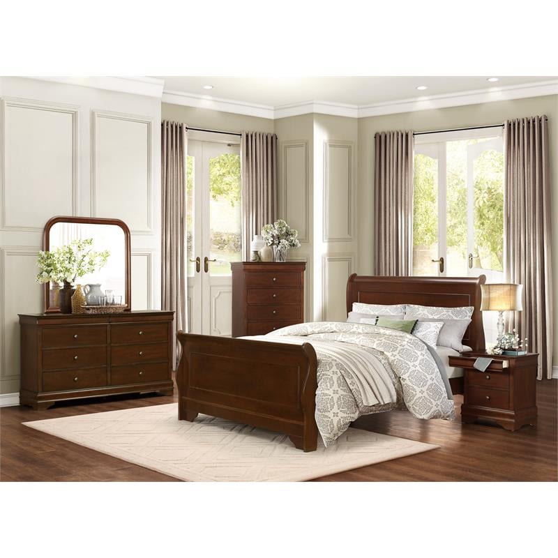 Lexicon Abbeville Traditional Wood Full Sleigh Bed in Brown Cherry