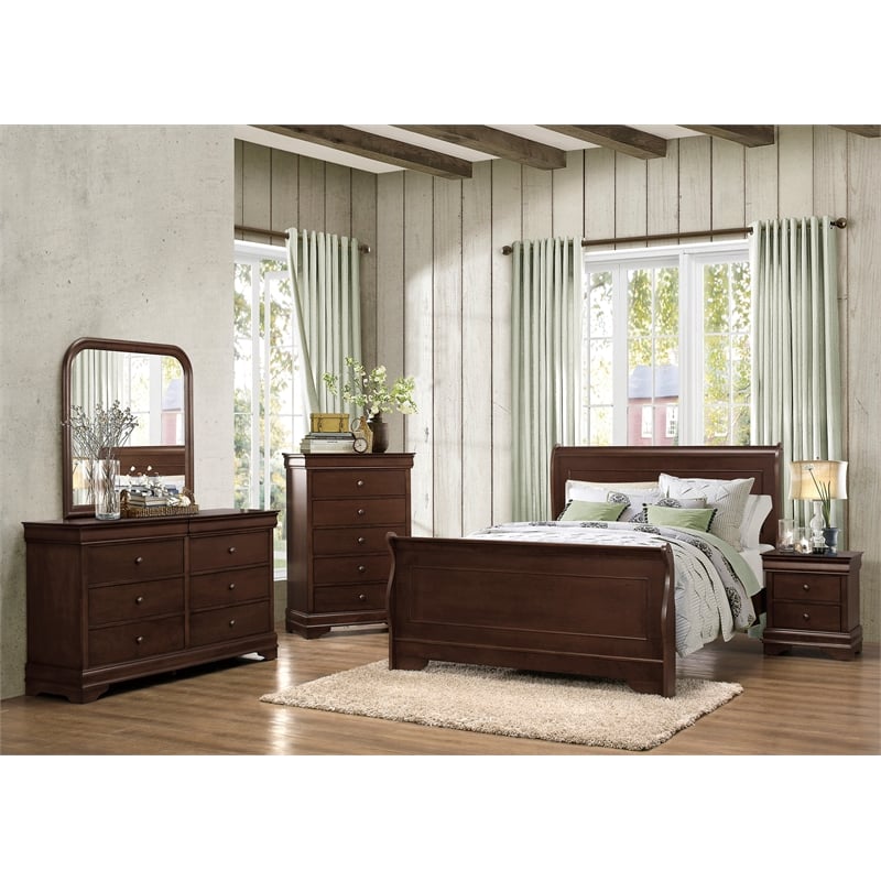 Lexicon Abbeville Traditional Wood Full Sleigh Bed in Brown Cherry