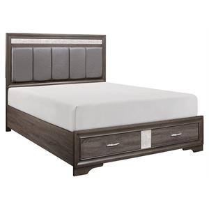 lexicon luster wood bed with 2 drawers in gray and silver glitter