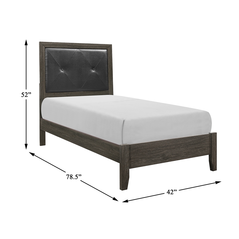 Lexicon Edina Contemporary Wood and Faux Leather Twin Bed in Dark Gray/Black