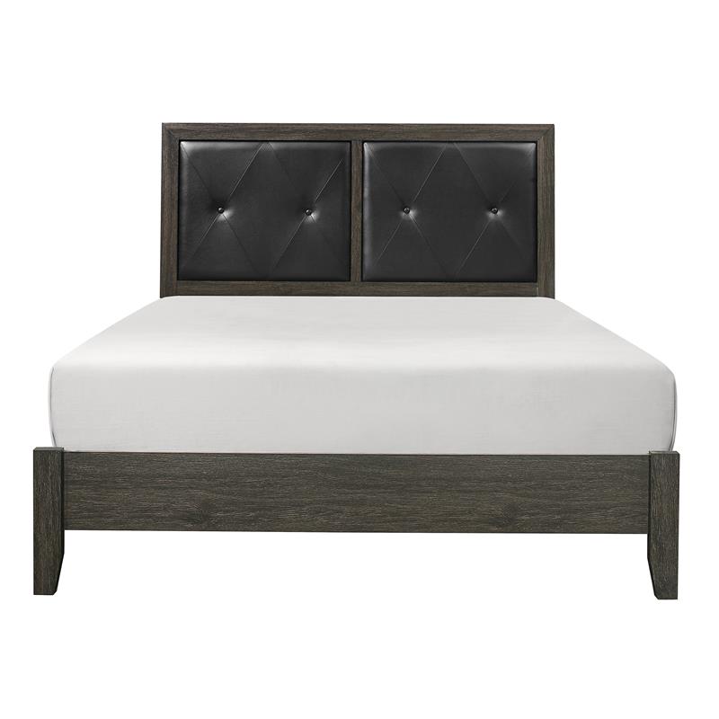 Lexicon Edina Contemporary Wood and Faux Leather Queen Bed in Dark Gray/Black
