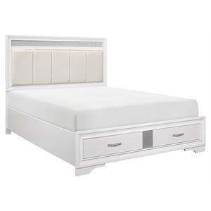 lexicon luster wood bed with 2 drawers in white and silver glitter