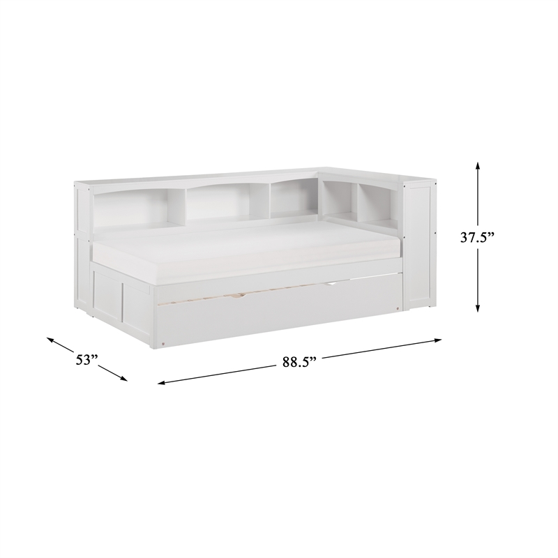 Lexicon Galen 5-Shelf Wood Twin Bookcase Corner Bed with Twin Trundle in White