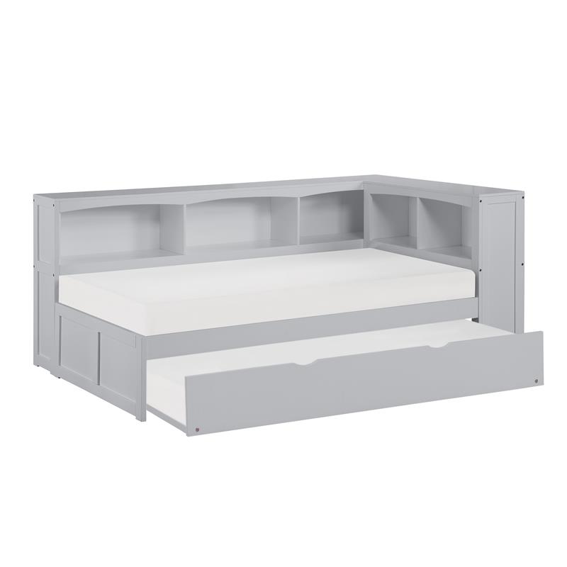 Lexicon Orion 5-Shelf Wood Twin Bookcase Corner Bed with Twin Trundle in Gray