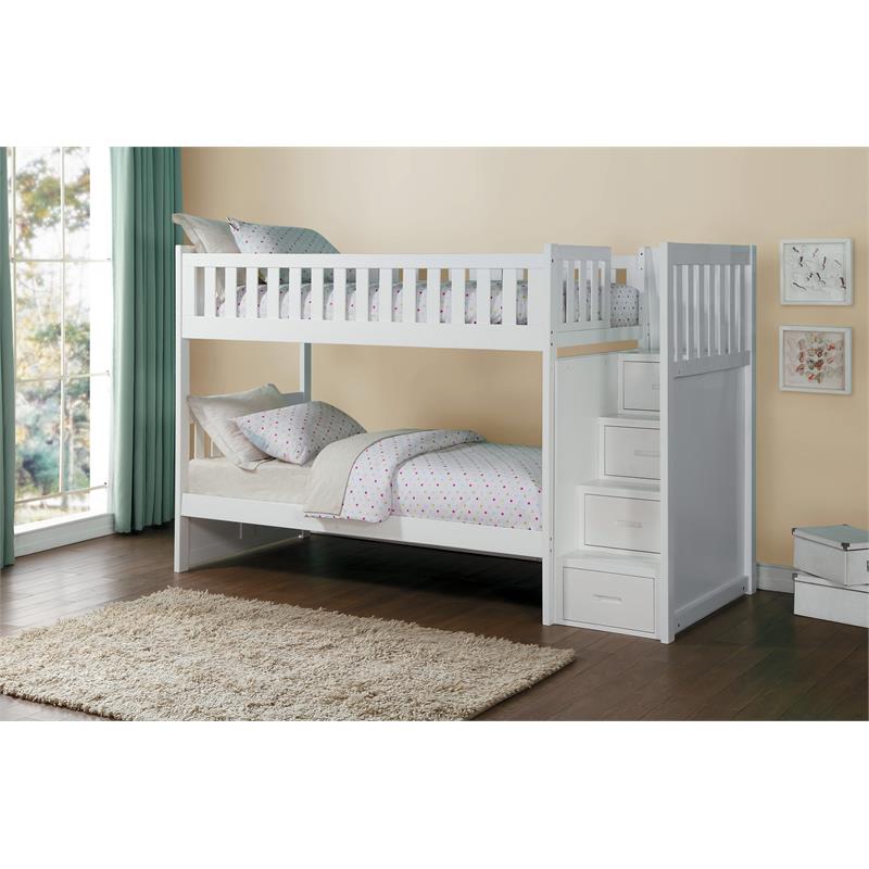 Lexicon Galen Reversible Step Storage Wood Bunk Bed in White
