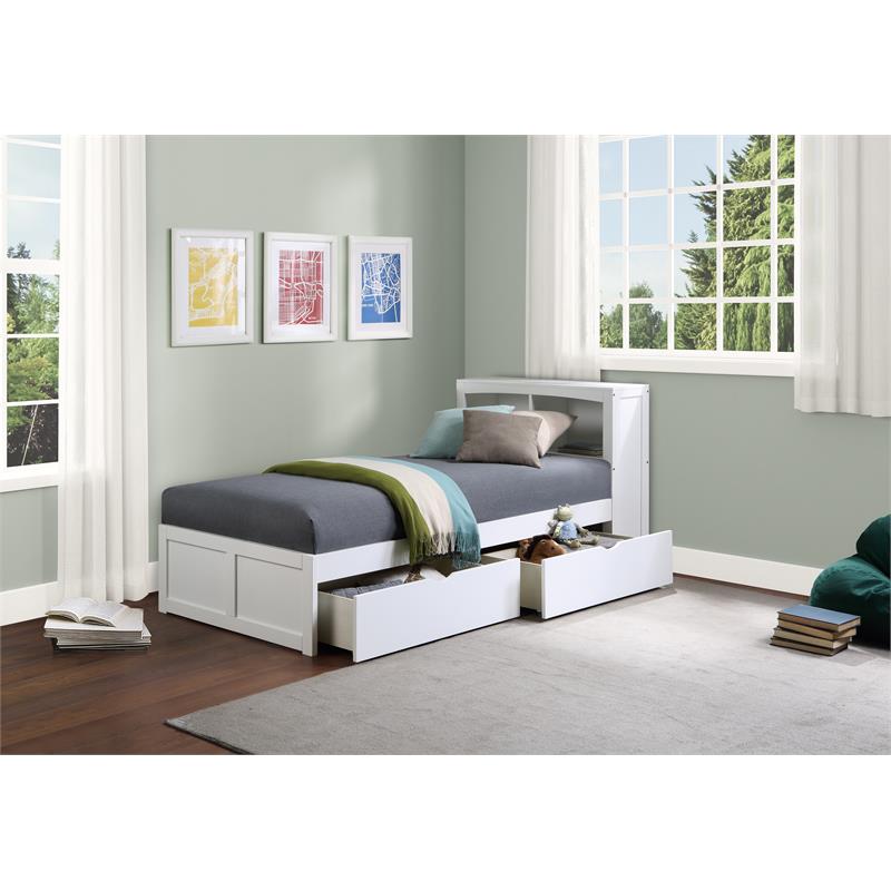 Lexicon Galen Transitional Wood Twin Bookcase Bed with Storage Boxes in White