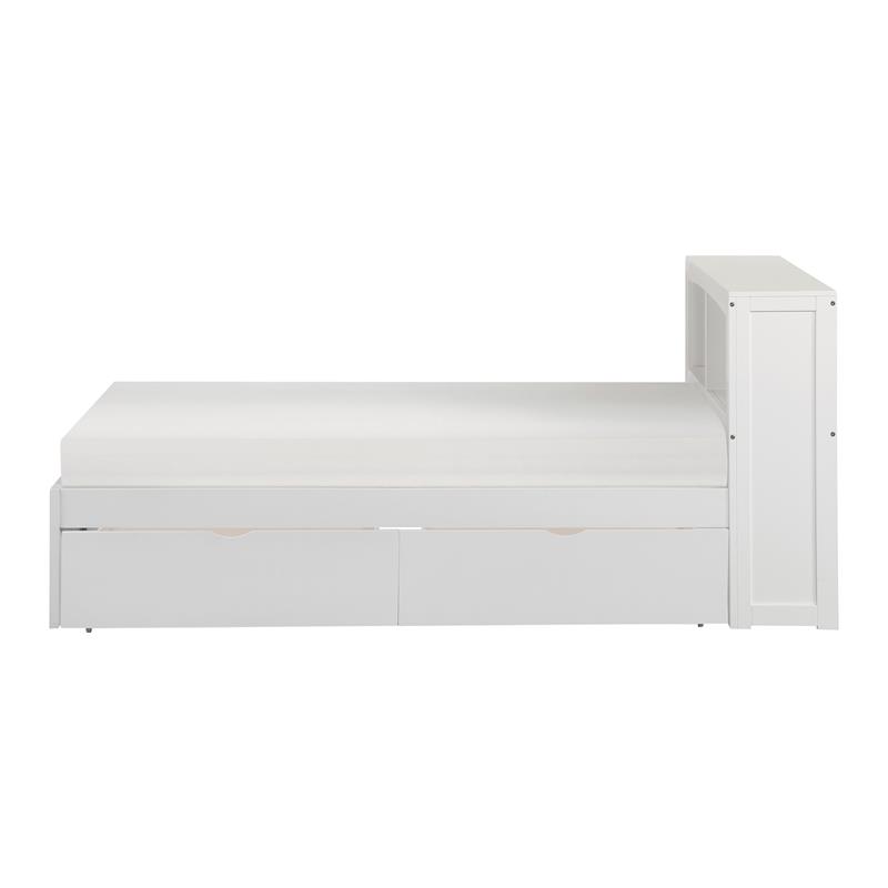 Lexicon Galen Transitional Wood Twin Bookcase Bed with Storage Boxes in White