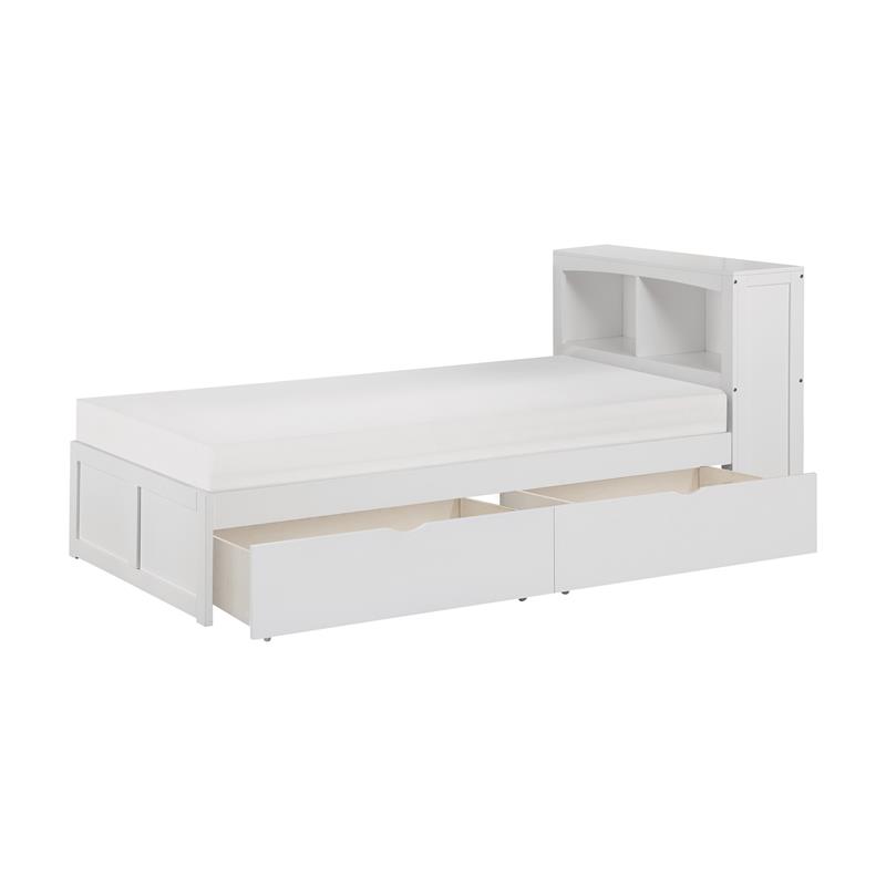 Lexicon Galen Transitional Wood Twin Bookcase Bed with Storage Boxes in White