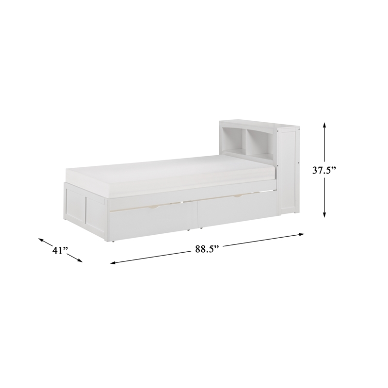 Lexicon Galen Transitional Wood Twin Bookcase Bed with Storage Boxes in White