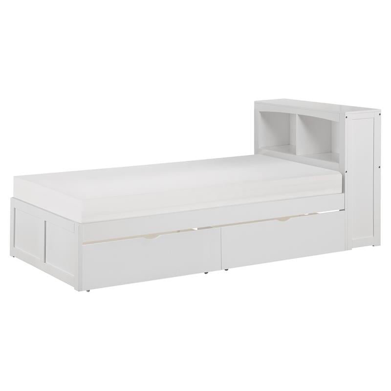 Lexicon Galen Transitional Wood Twin Bookcase Bed with Storage Boxes in White
