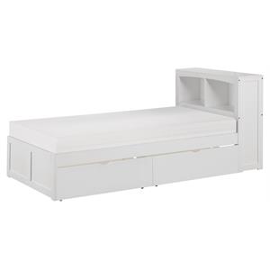 lexicon galen transitional wood twin bookcase bed with storage boxes in white