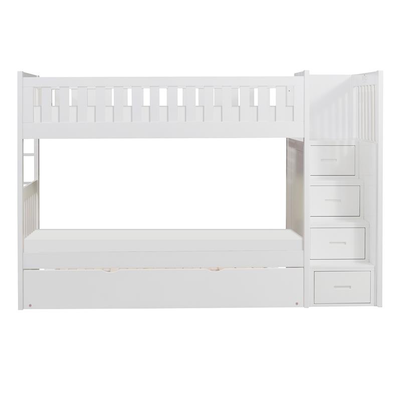 Lexicon Galen Reversible Step Storage Wood Bunk Bed with Trundle Bed in White