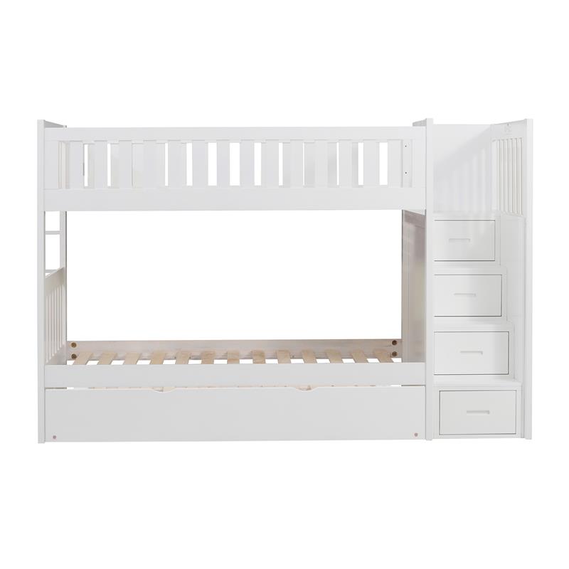 Lexicon Galen Reversible Step Storage Wood Bunk Bed with Trundle Bed in White