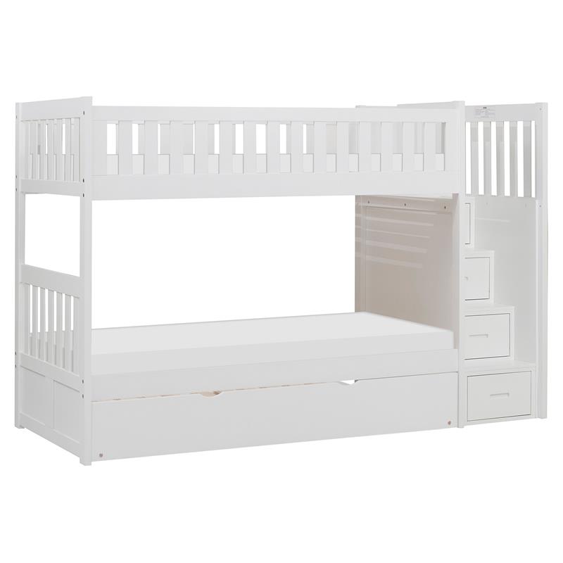 Lexicon Galen Reversible Step Storage Wood Bunk Bed with Trundle Bed in White