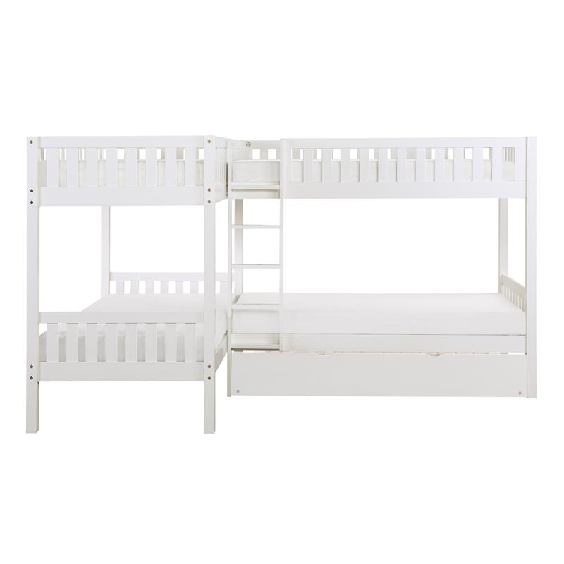 Lexicon Galen Transitional Wood Corner Bunk Bed with Twin Trundle in White