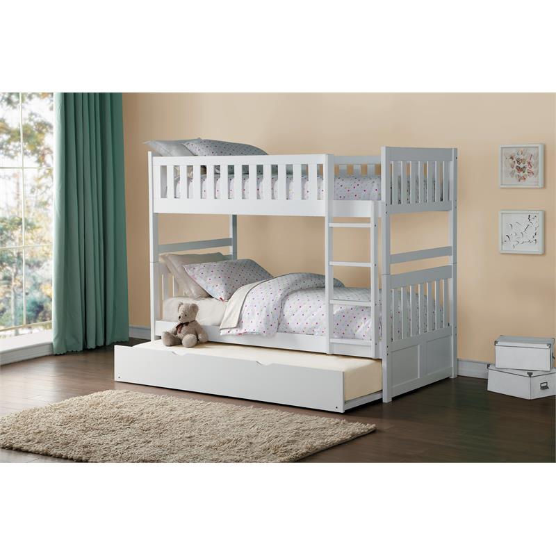 Lexicon Galen Transitional Wood Twin over Twin Bunk Bed with Trundle in White