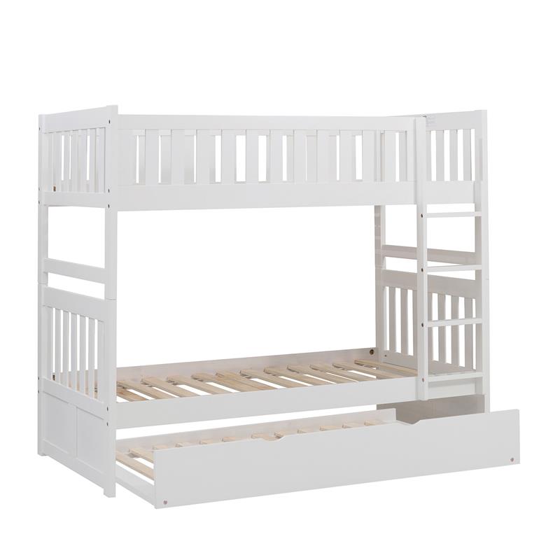 Lexicon Galen Transitional Wood Twin over Twin Bunk Bed with Trundle in White