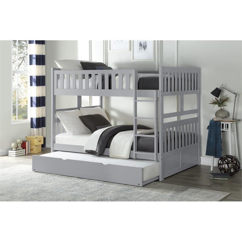 Lexicon Orion Transitional Wood Full over Full Bunk Bed with Trundle Bed in Gray