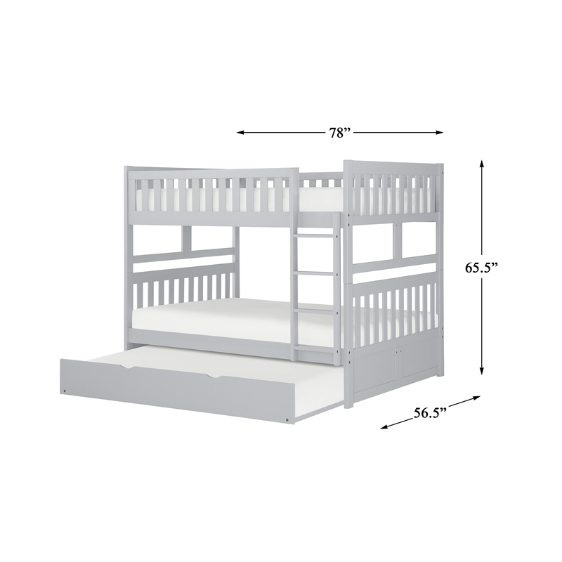 Lexicon Orion Transitional Wood Full over Full Bunk Bed with Trundle Bed in Gray