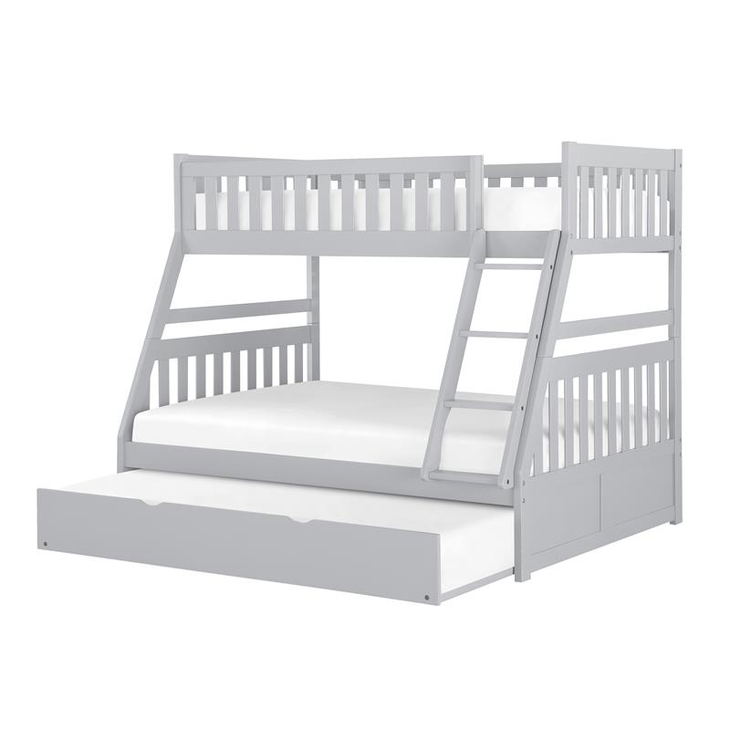 Lexicon Orion Transitional Wood Twin over Full Bunk Bed with Trundle Bed in Gray