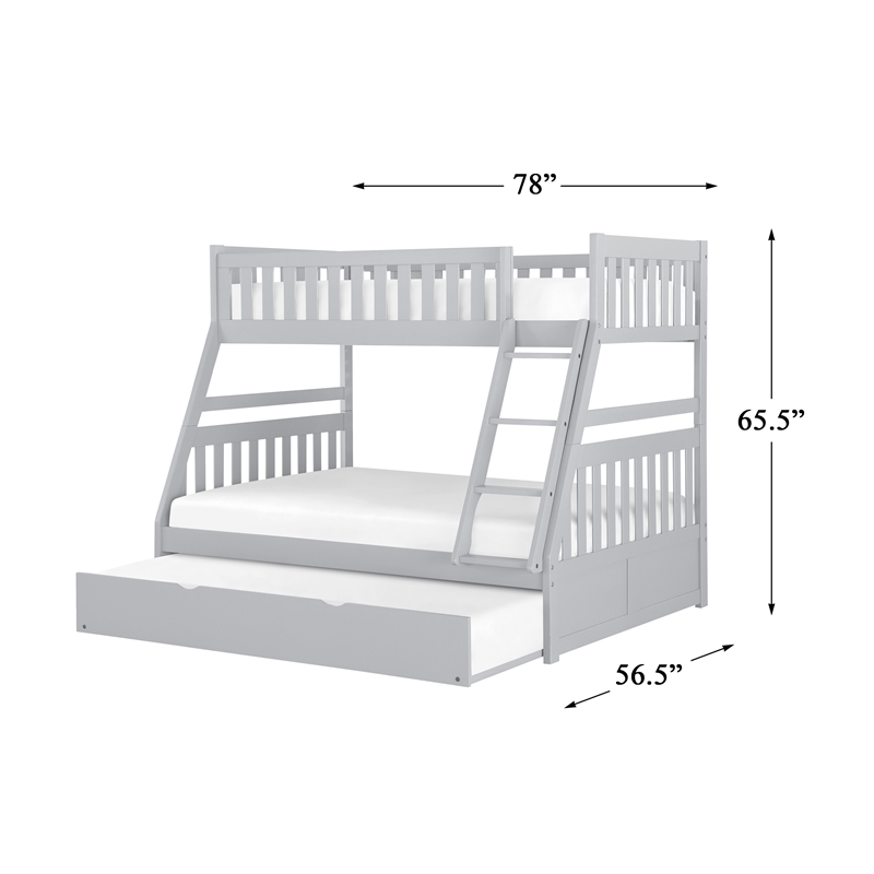 Lexicon Orion Transitional Wood Twin over Full Bunk Bed with Trundle Bed in Gray