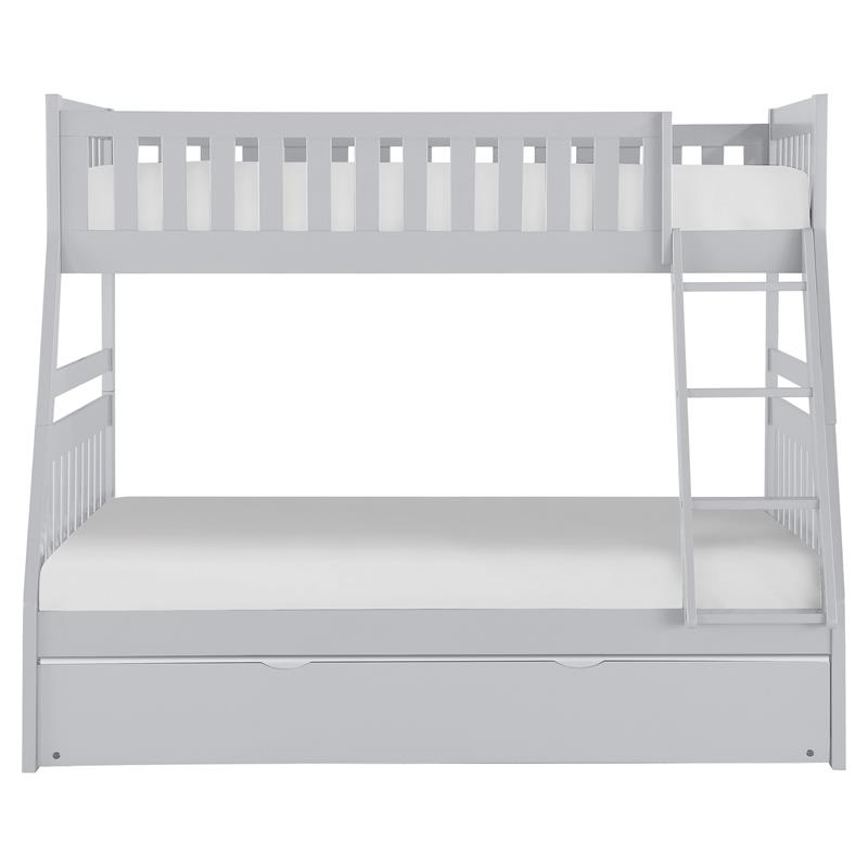 Lexicon Orion Transitional Wood Twin over Full Bunk Bed with Trundle Bed in Gray