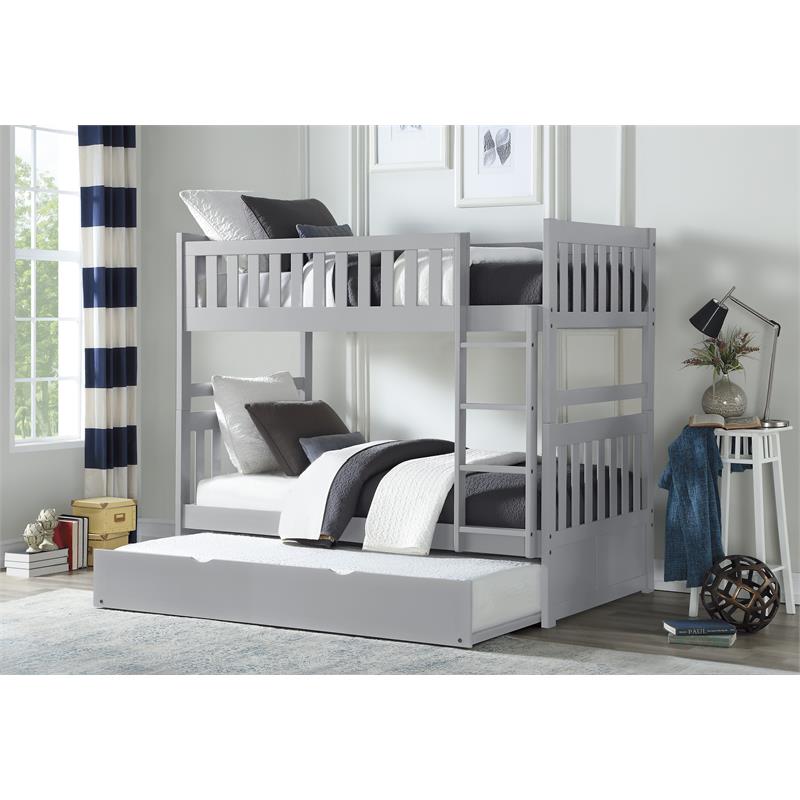 Lexicon Orion Transitional Wood Twin over Twin Bunk Bed with Trundle Bed in Gray