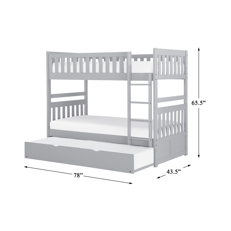 Lexicon Orion Transitional Wood Twin over Twin Bunk Bed with Trundle Bed in Gray