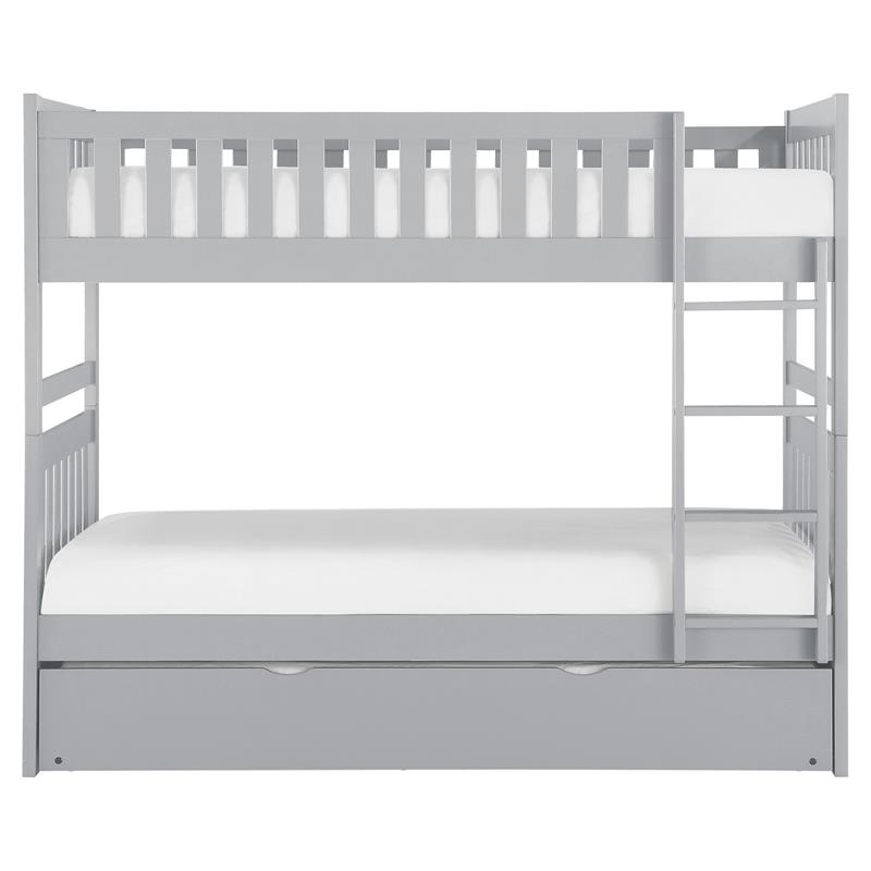 Lexicon Orion Transitional Wood Twin over Twin Bunk Bed with Trundle Bed in Gray