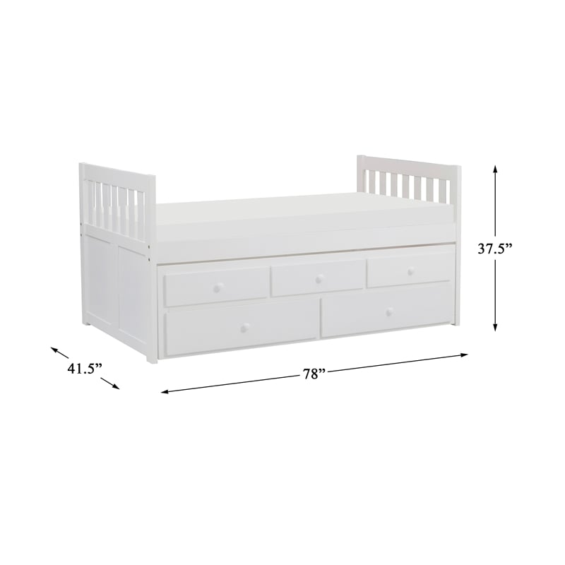 Lexicon Galen Wood Twin Bed with 2 Storage Drawer Trundle Bed in White