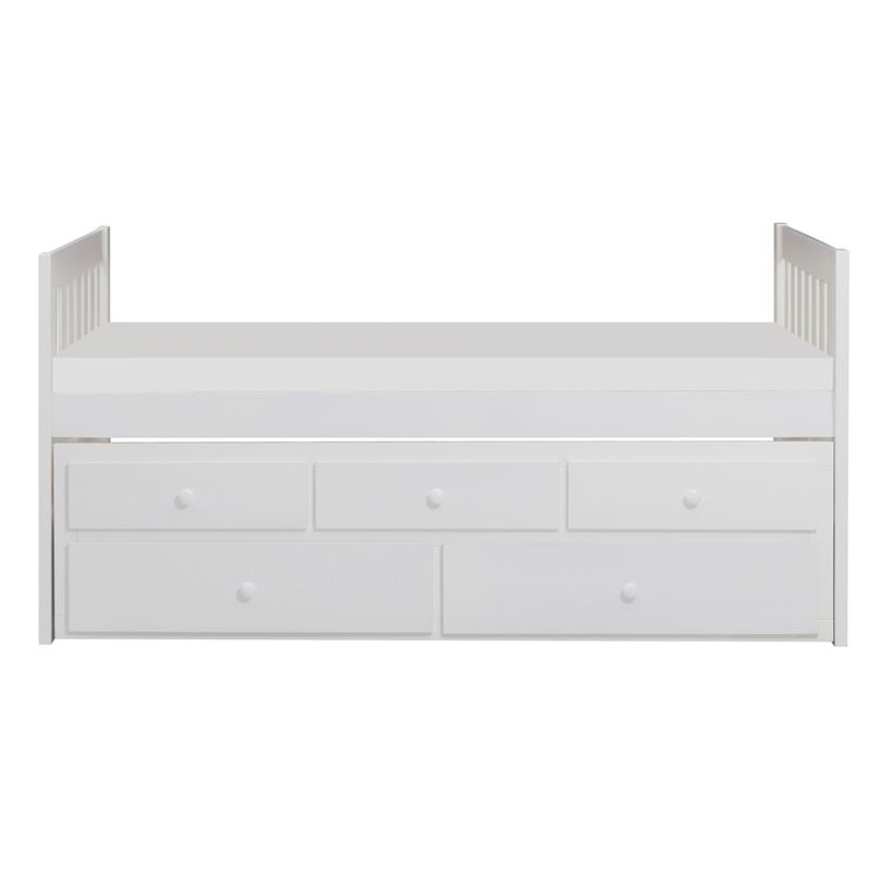 Lexicon Galen Wood Twin Bed with 2 Storage Drawer Trundle Bed in White