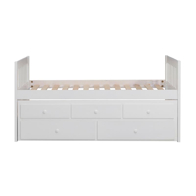 Lexicon Galen Wood Twin Bed with 2 Storage Drawer Trundle Bed in White