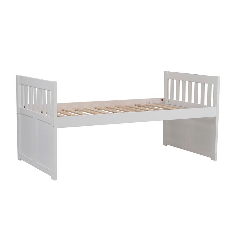 Lexicon Galen Wood Twin Bed with 2 Storage Drawer Trundle Bed in White