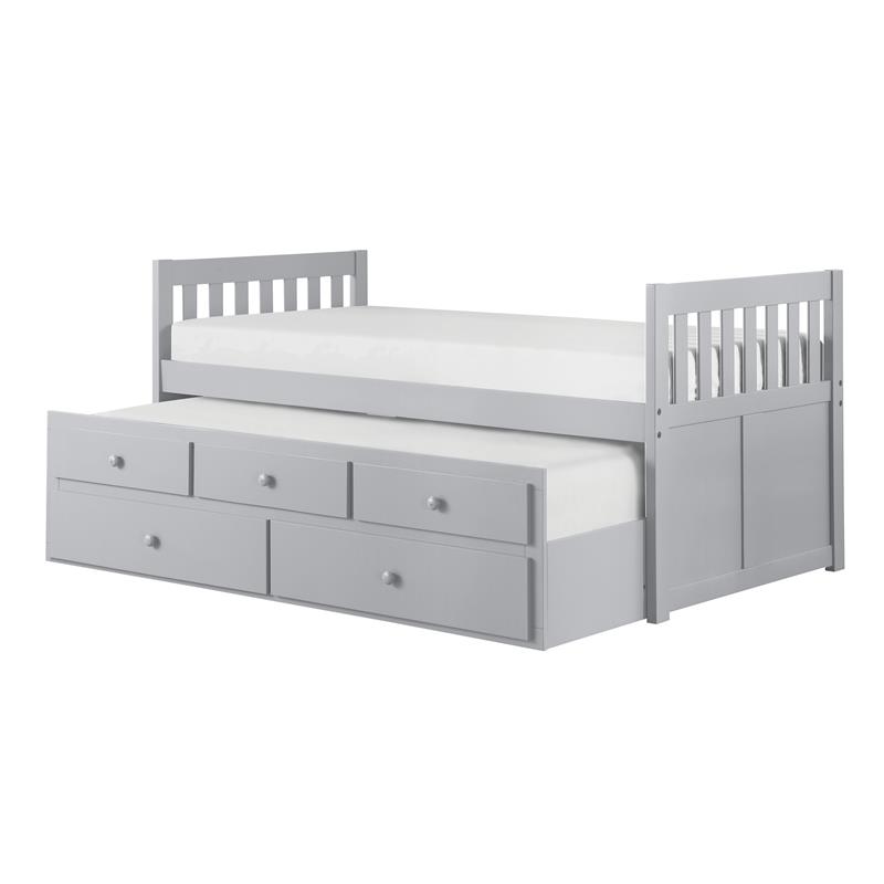 Lexicon Orion Wood Twin Bed with 2 Storage Drawer Trundle Bed in Gray
