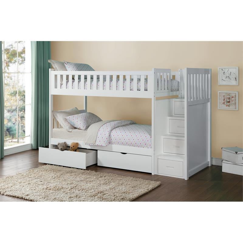 Lexicon Galen Reversible Step Storage Wood Bunk Bed with Storage Boxes in White
