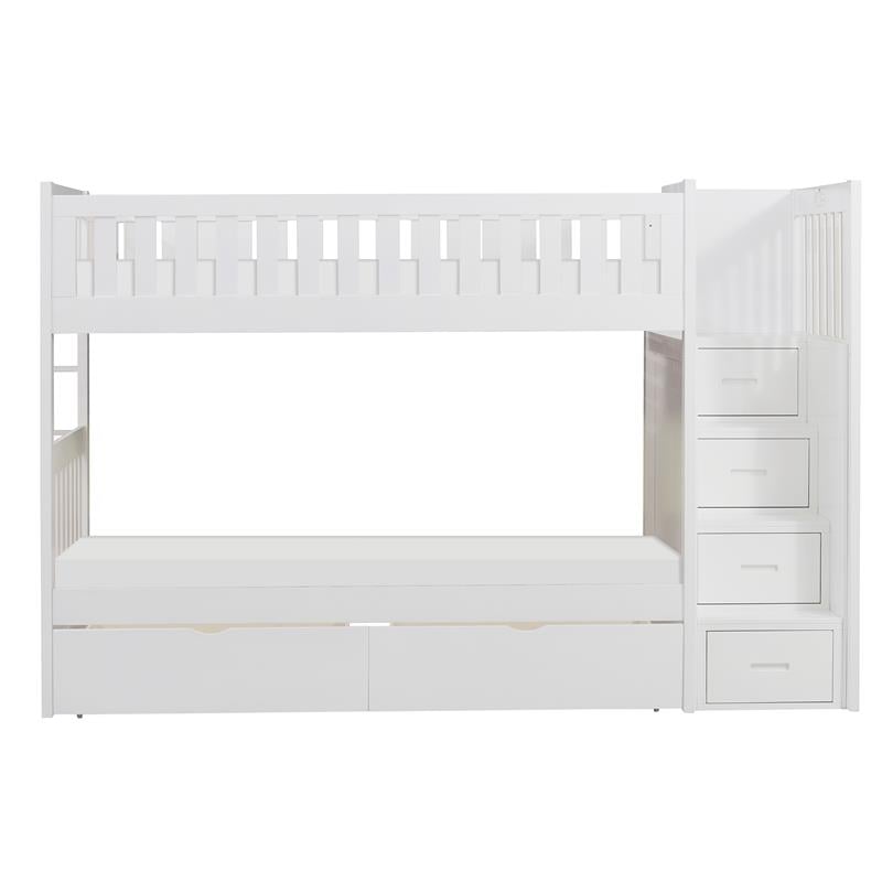 Lexicon Galen Reversible Step Storage Wood Bunk Bed with Storage Boxes in White