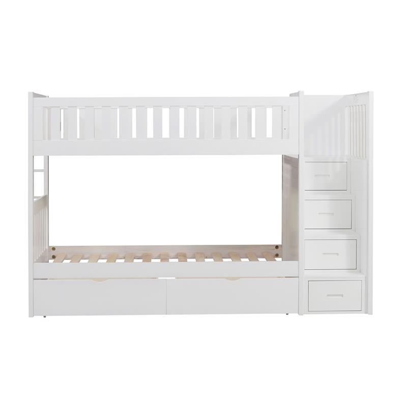 Lexicon Galen Reversible Step Storage Wood Bunk Bed with Storage Boxes in White