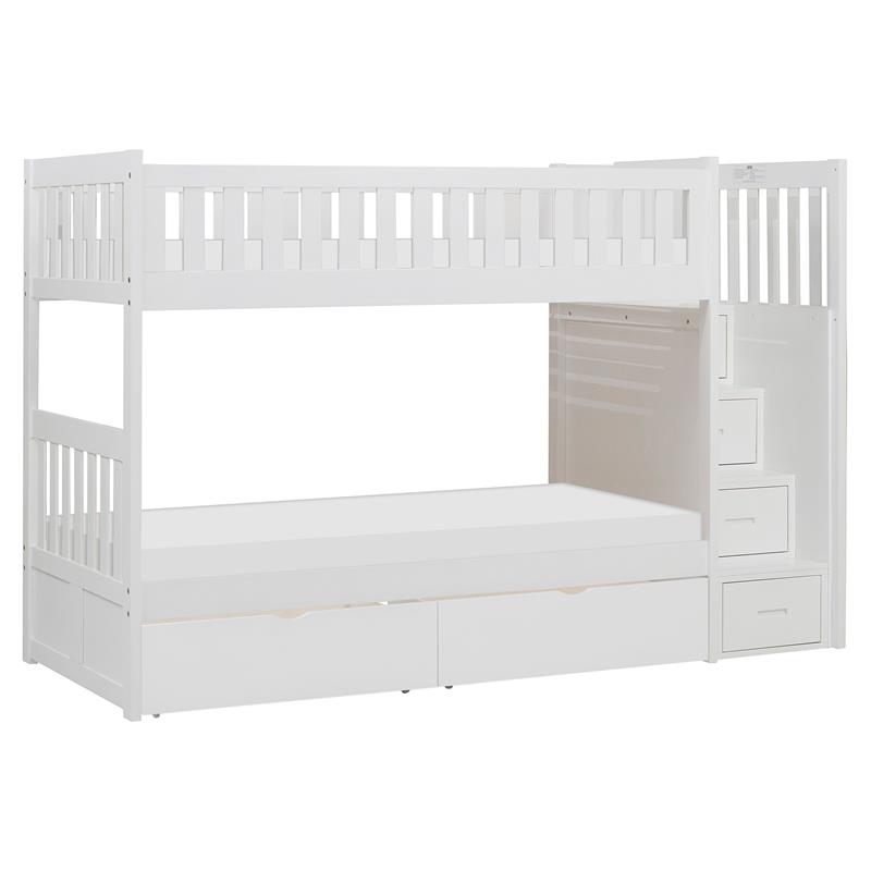 Lexicon Galen Reversible Step Storage Wood Bunk Bed with Storage Boxes in White