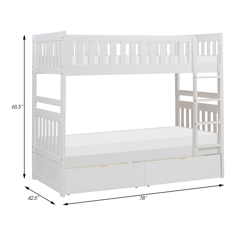 Lexicon Galen 2-Storage Boxes Transitional Wood Twin over Twin Bunk Bed in White