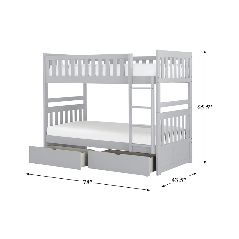Lexicon Orion Transitional Wood Twin over Twin Bunk Bed with Storage Box in Gray