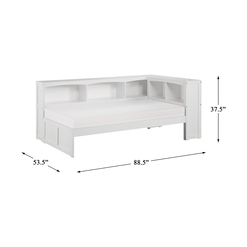 Lexicon Galen 5-Shelf Transitional Wood Twin Bookcase Corner Bed in White