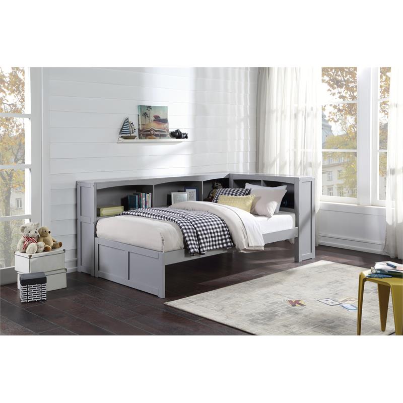 Lexicon Orion 5-Shelf Transitional Wood Twin Bookcase Corner Bed in Gray
