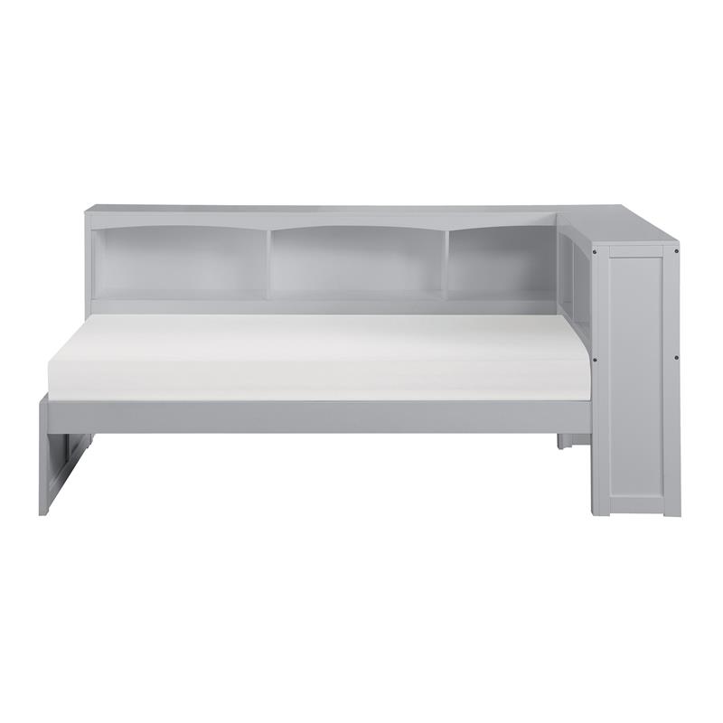 Lexicon Orion 5-Shelf Transitional Wood Twin Bookcase Corner Bed in Gray