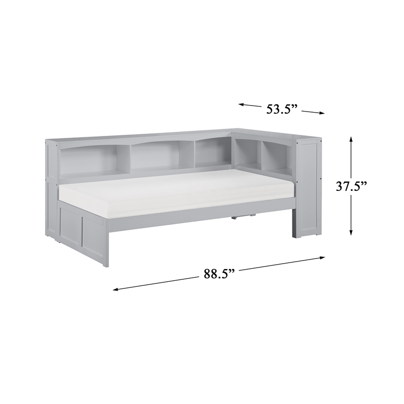 Lexicon Orion 5-Shelf Transitional Wood Twin Bookcase Corner Bed in Gray
