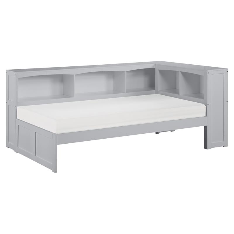Lexicon Orion 5-Shelf Transitional Wood Twin Bookcase Corner Bed in Gray