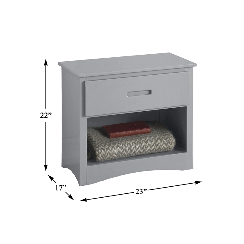 Lexicon Orion 1-Drawer and 1-Shelf Transitional Wood Nightstand in Gray