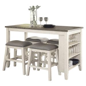 lexicon timbre 5-piece 3-shelf wood counter height dining set in antique white
