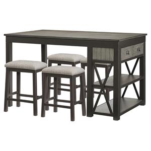 lexicon elias 5-piece 2 drawers wood counter height dining set in gray/black