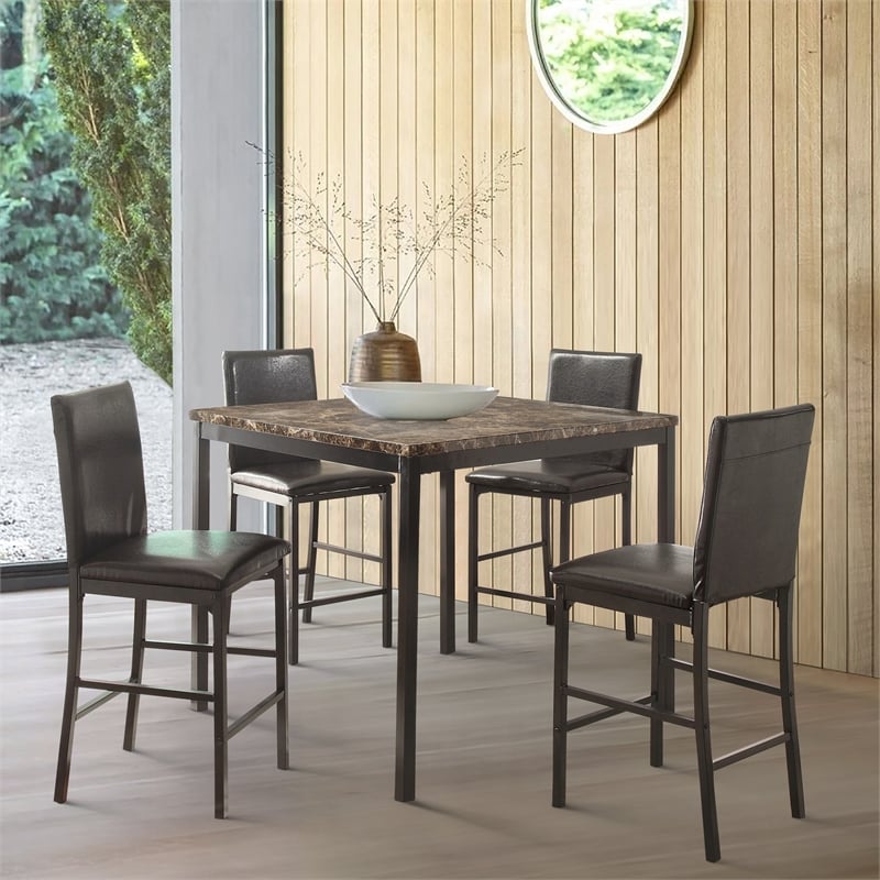 Lexicon Tempe 5-Piece Metal Counter Height Dining Set in Black/Brown