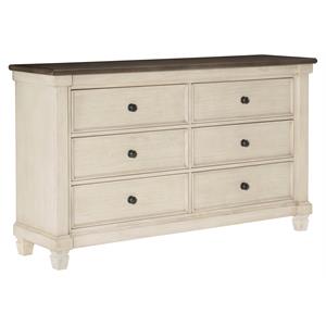 lexicon weaver 6 drawers transitional wood dresser in antique white/rosy brown